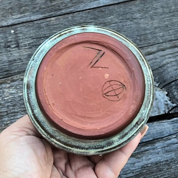 Vintage Artist Signed Blue Drip Brown Glaze Studio Pottery Vase Wheel Thrown Pot - Picture 5 of 5